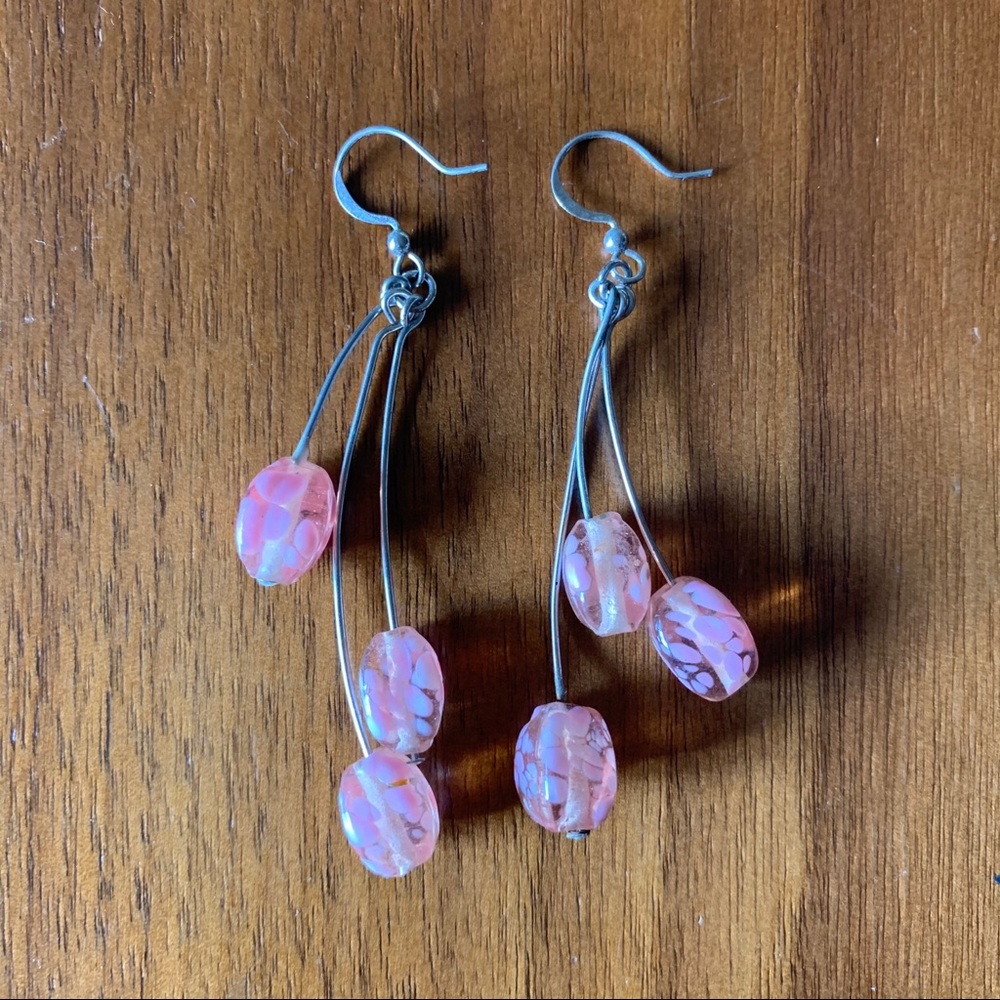 Pink Glass Bead Bobble Earrings